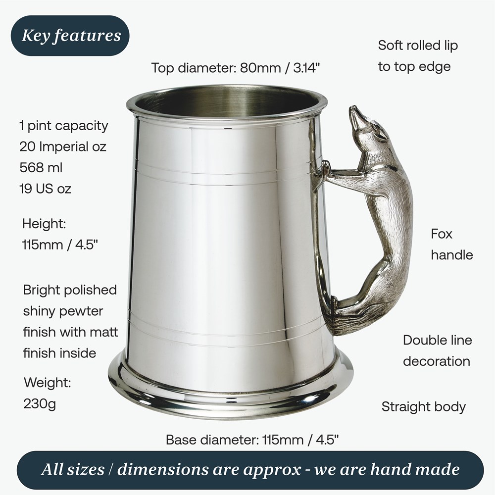 Fox Handle One Pint Pewter Tankard Fox Handle One Pint Pewter Tankard