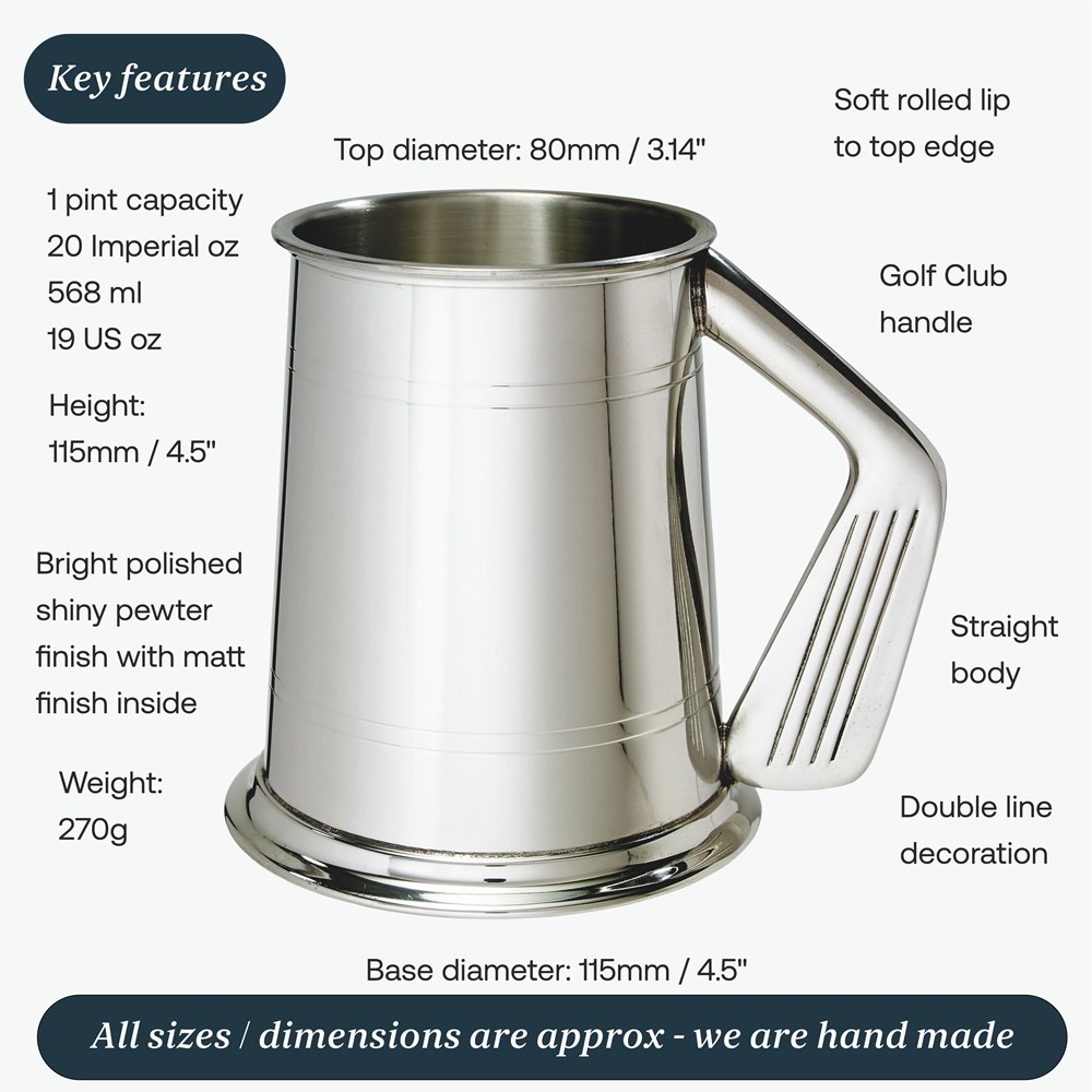 Golf Handle One Pint Pewter Tankard
