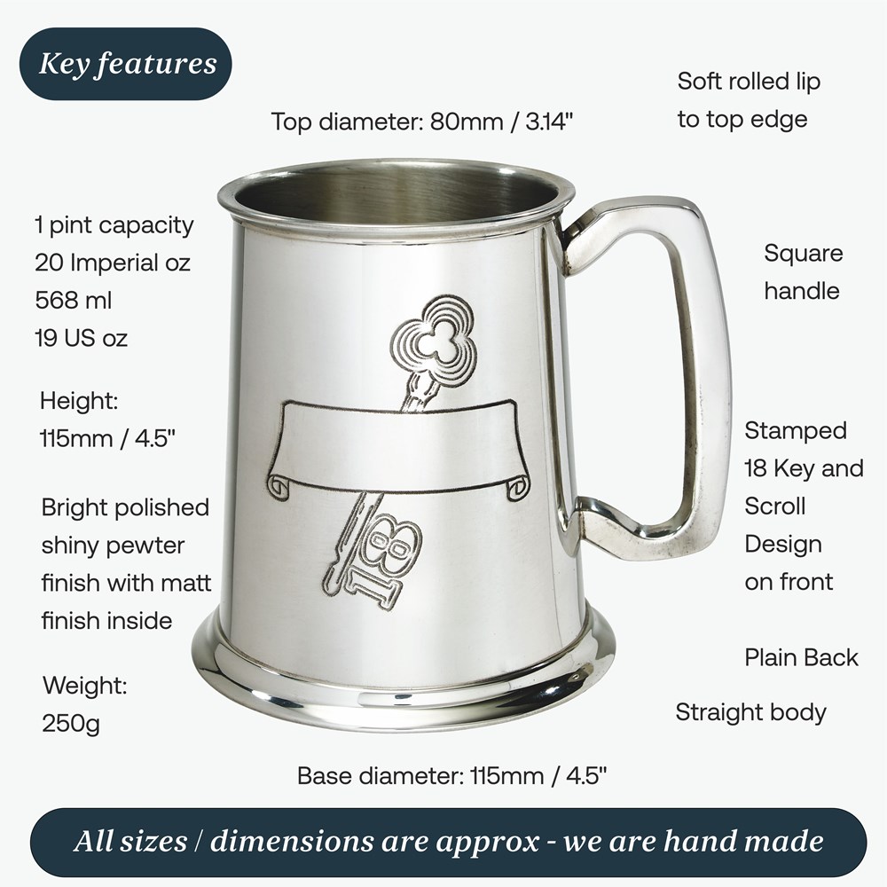 18 Key Stamp One Pint Pewter Tankard 18 Key Stamp One Pint Pewter Tankard