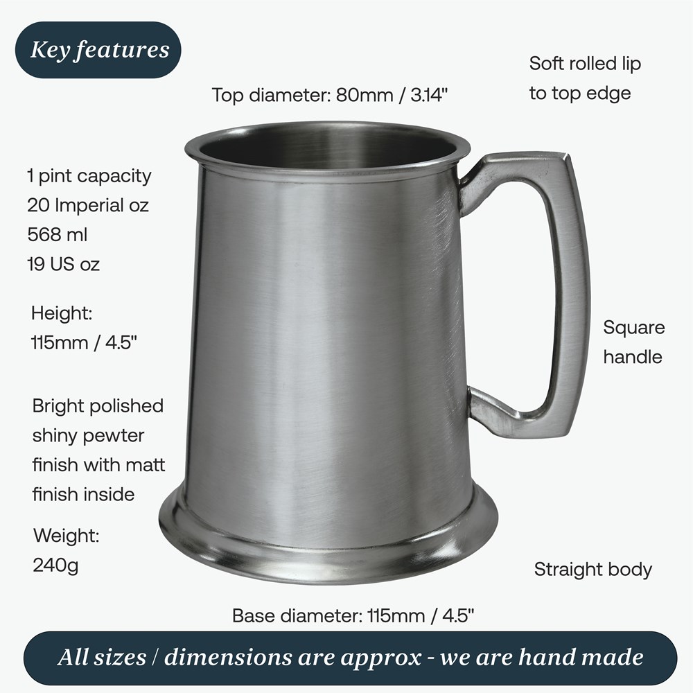 One Pint Antique Finish Pewter Tankard