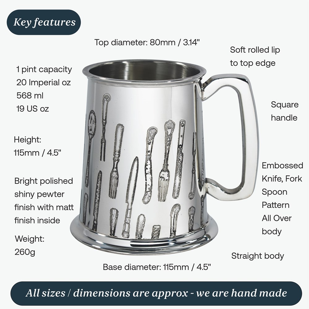 Knife Fork Spoon One Pint Pewter Tankard Knife Fork Spoon One Pint Pewter Tankard
