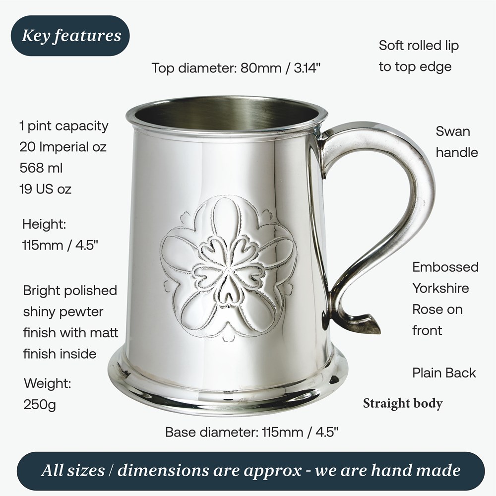 Yorkshire Rose One Pint Pewter Tankard