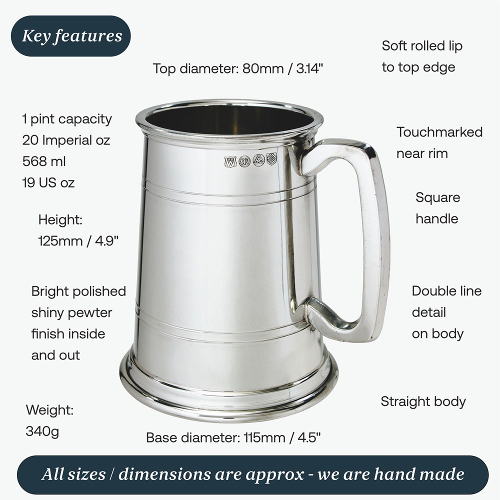 Double Lined One Pint Heavy Pewter Tankard