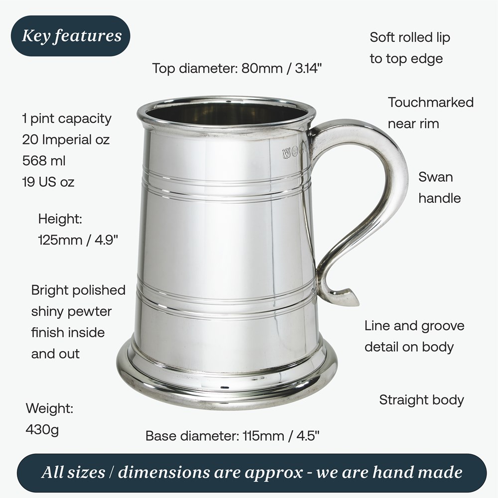 One Pint Heeley Pewter Lined Tankard