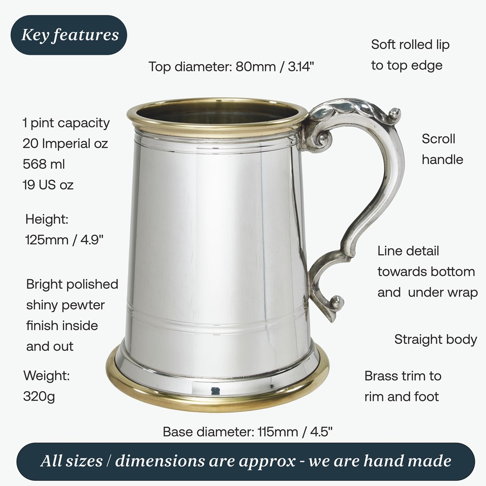 Wortley Pewter And Brass One Pint Tankard Wortley Pewter And Brass One Pint Tankard