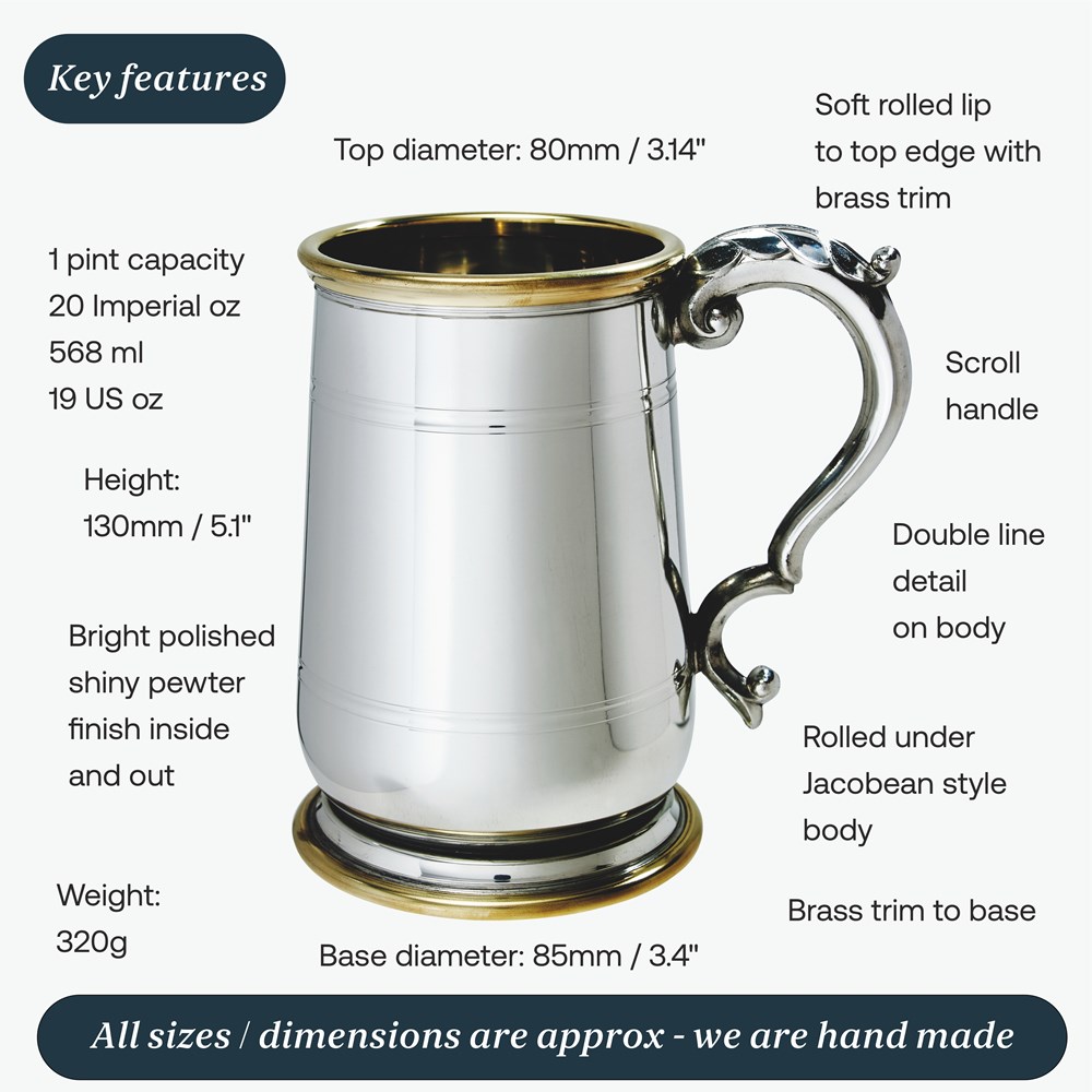 One Pint Hallam Pewter And Brass Jacobean Tankard One Pint Hallam Pewter And Brass Jacobean Tankard
