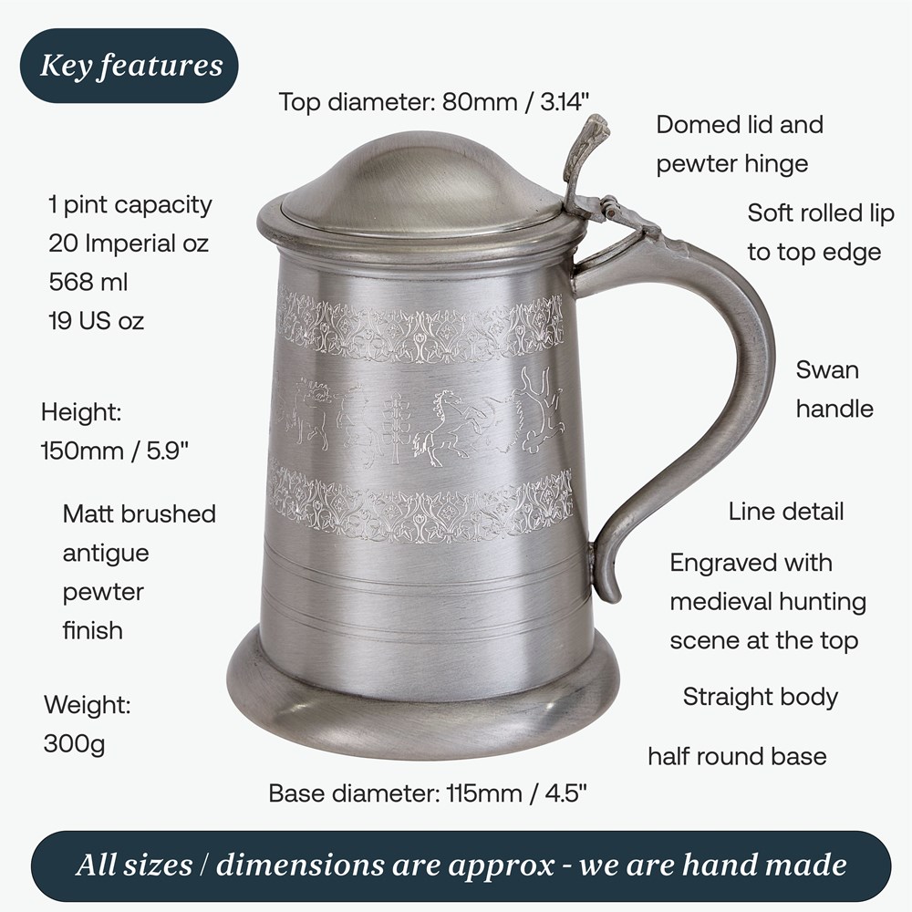 Medieval Hunting Scene Lidded Tankard