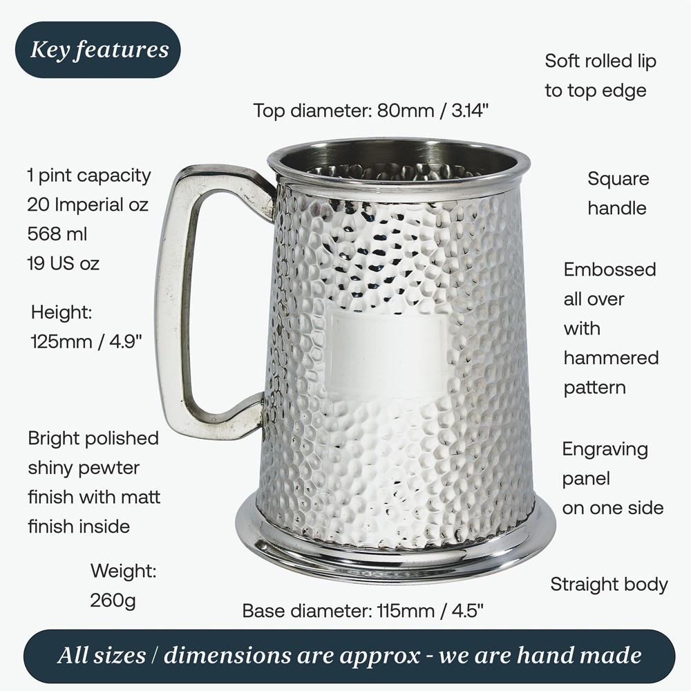 Hammered One Pint Pewter Tankard Hammered One Pint Pewter Tankard