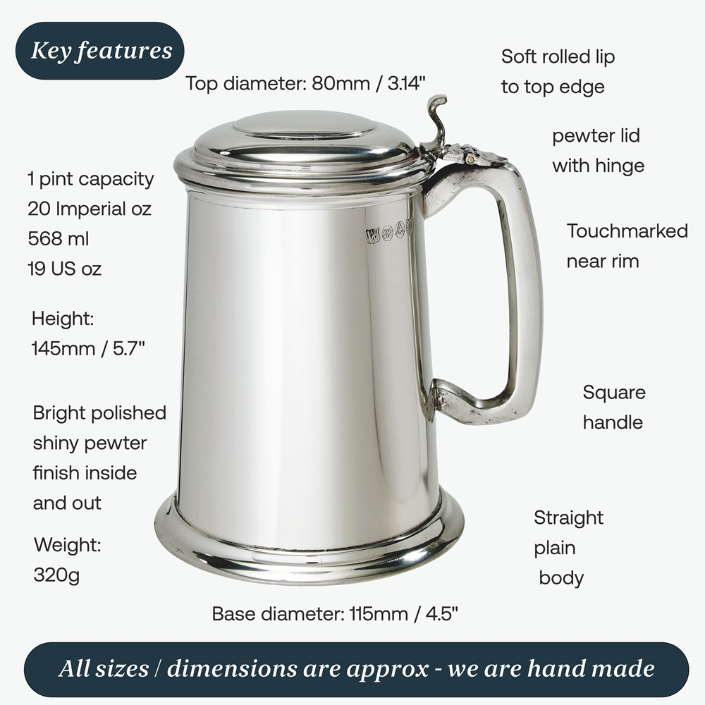 Lidded One Pint Pewter Tankard Lidded One Pint Pewter Tankard