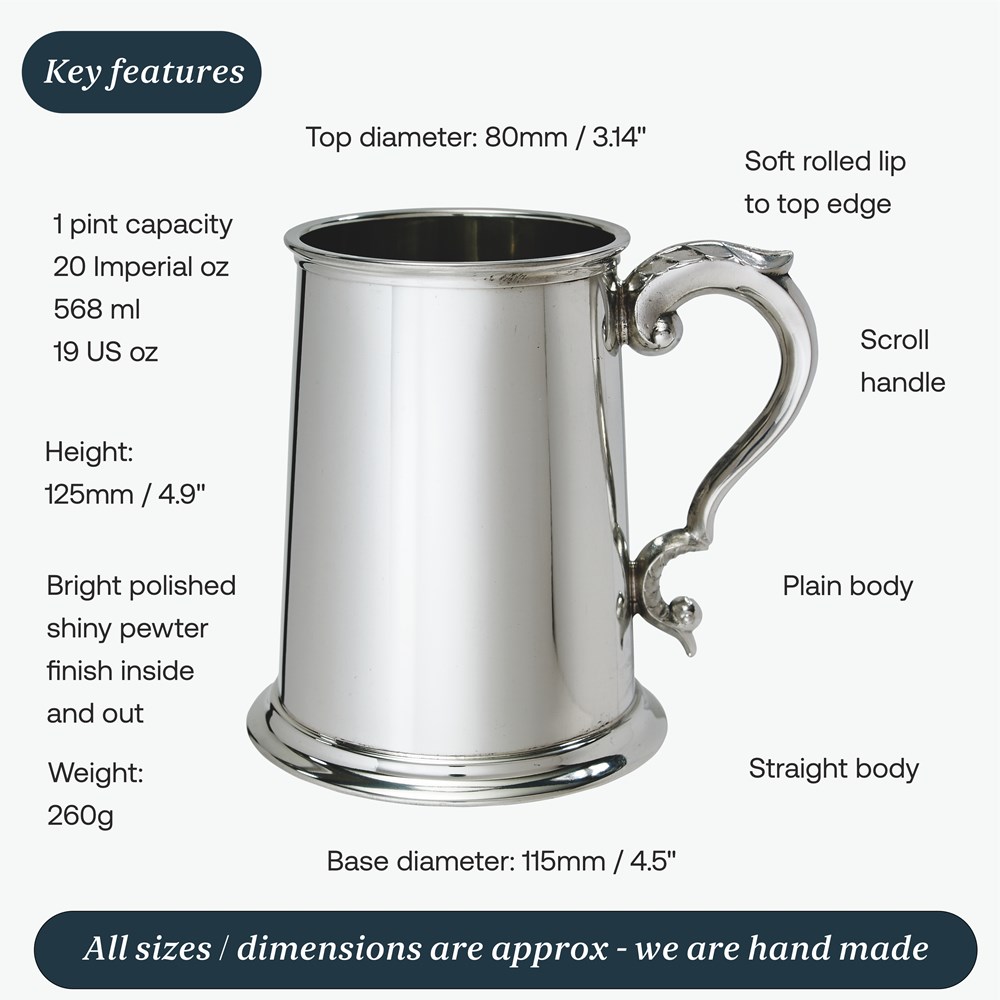 Plain Scroll Handle One Pint Pewter Tankard