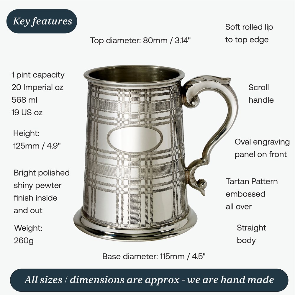 Tartan One Pint Pewter Tankard