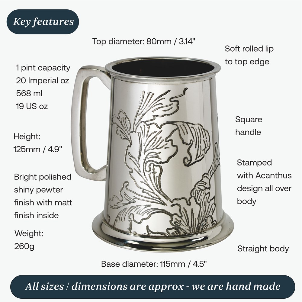 Acanthus Pattern Pewter One Pint Tankard