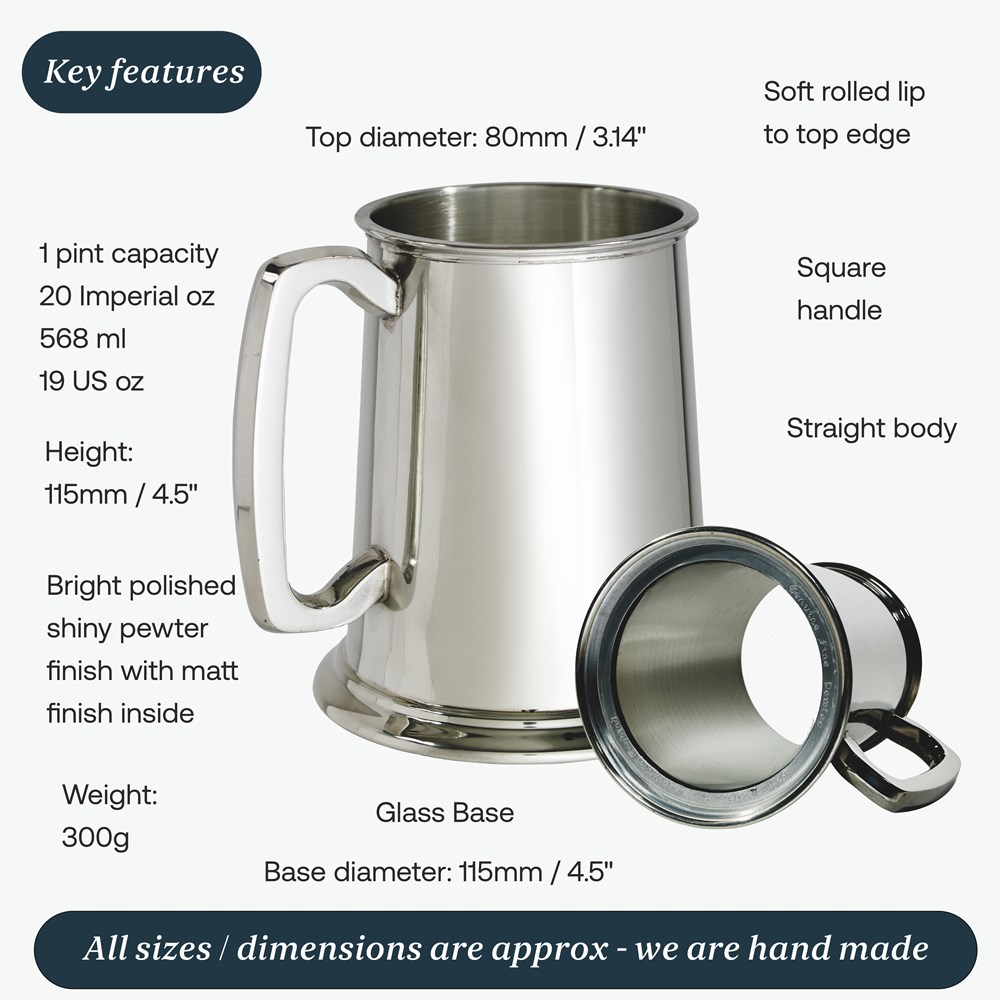 Standard Plain Glass Base One Pint Pewter Tankard Standard Plain Glass Base One Pint Pewter Tankard