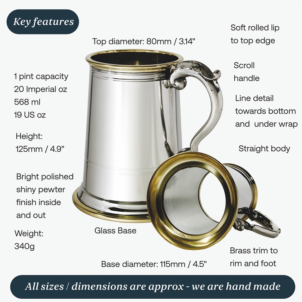 Wortley Glass Base One Pint Pewter And Brass Tankard Wortley Glass Base One Pint Pewter And Brass Tankard