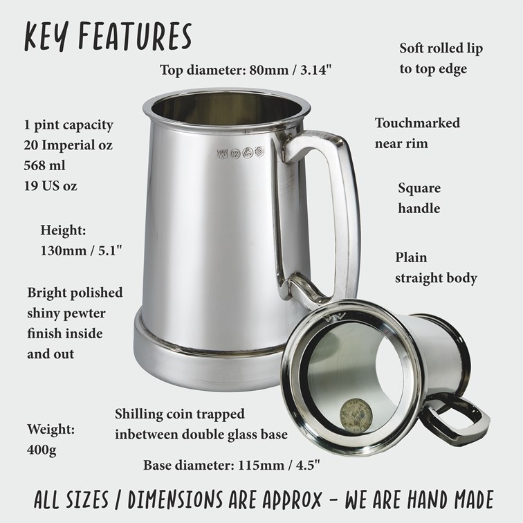 Shilling One Pint Pewter Tankard Glass Base