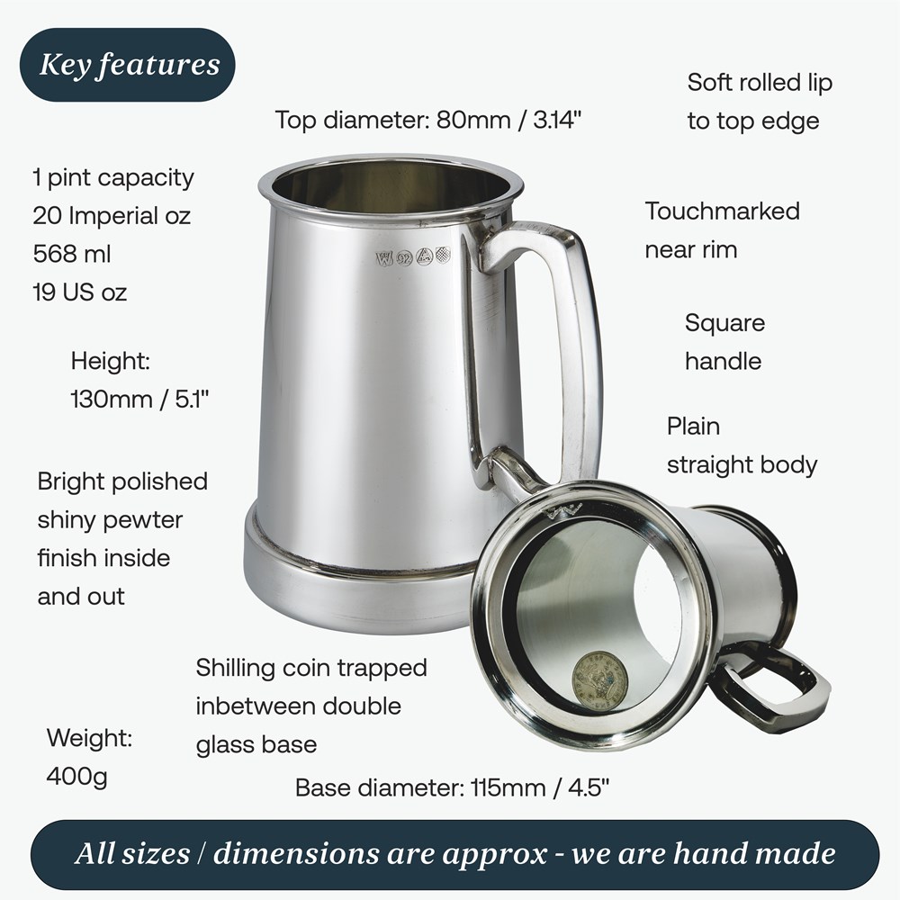 Shilling One Pint Pewter Tankard Glass Base