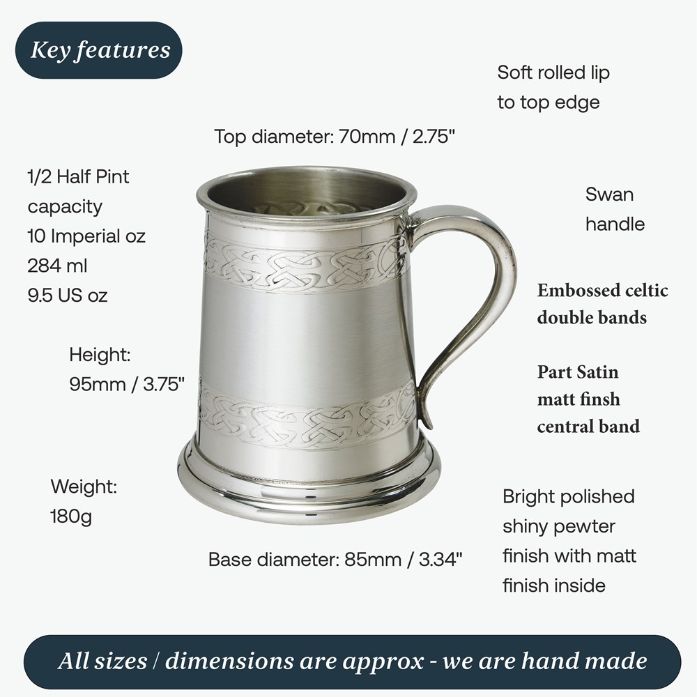 Half Pint Embossed Celtic Band Pewter Tankard