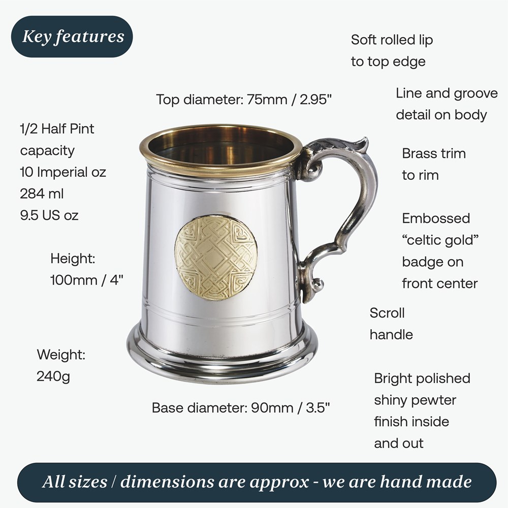 Half Pint Celtic Gold Pewter Tankard