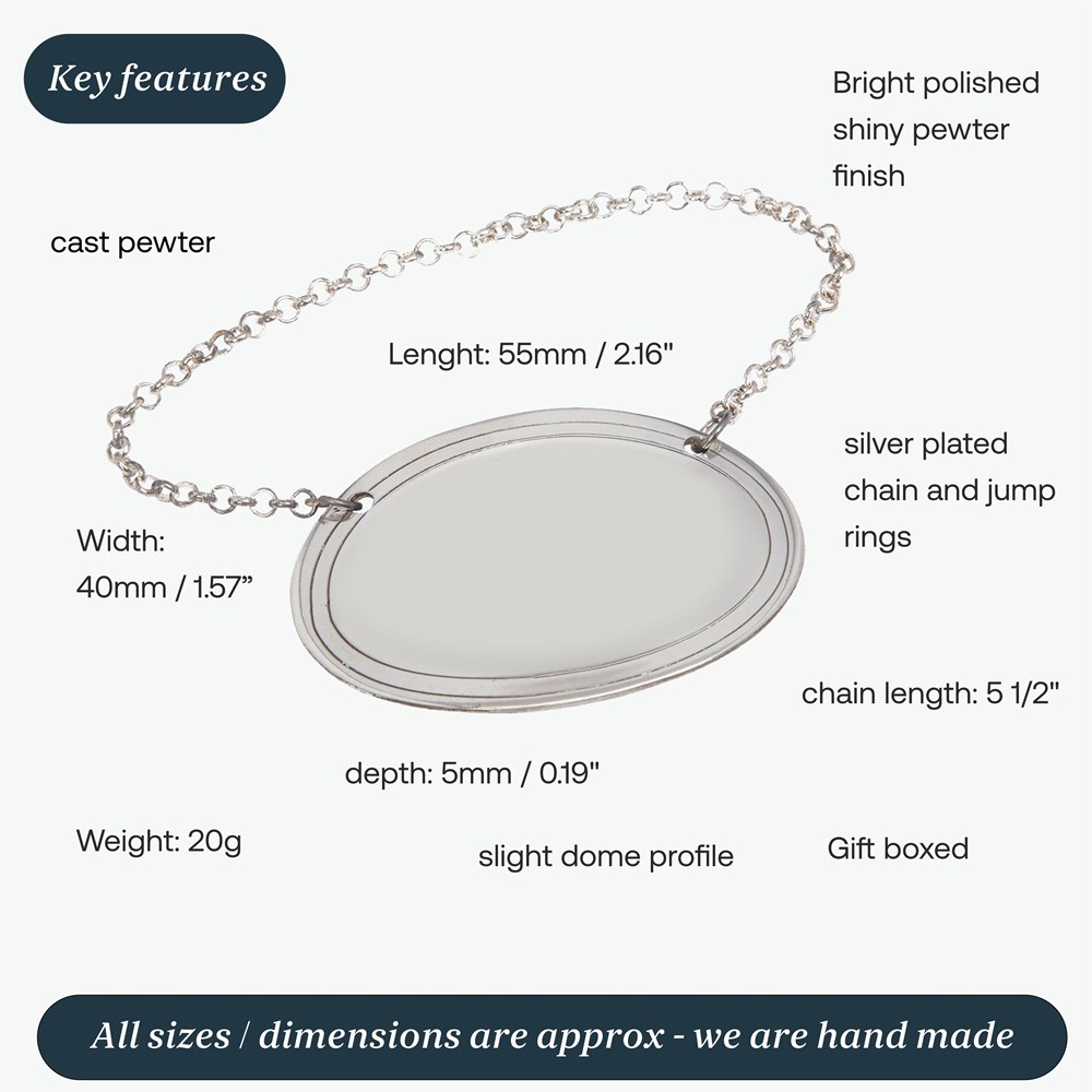 Cast Pewter Plain Oval Decanter Label Cast Pewter Plain Oval Decanter Label