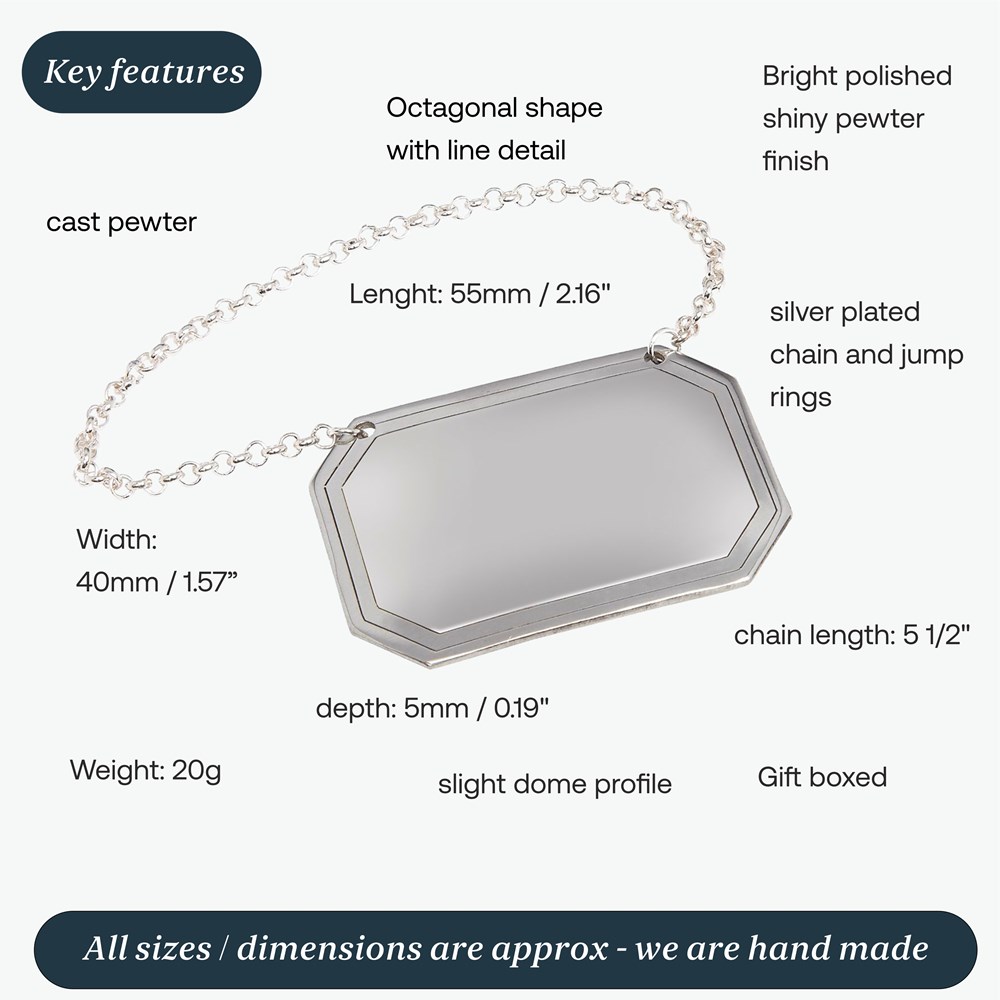 Cast Pewter Plain Rectangular Decanter Label