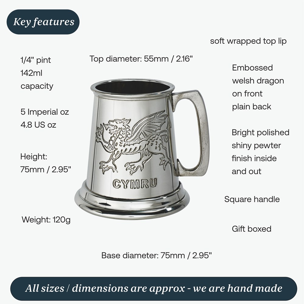 Quarter Pint Welsh Dragon Pewter Babymug Quarter Pint Welsh Dragon Pewter Babymug