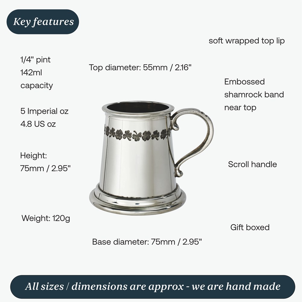 Shamrock Quarter Pint Pewter Baby Mug