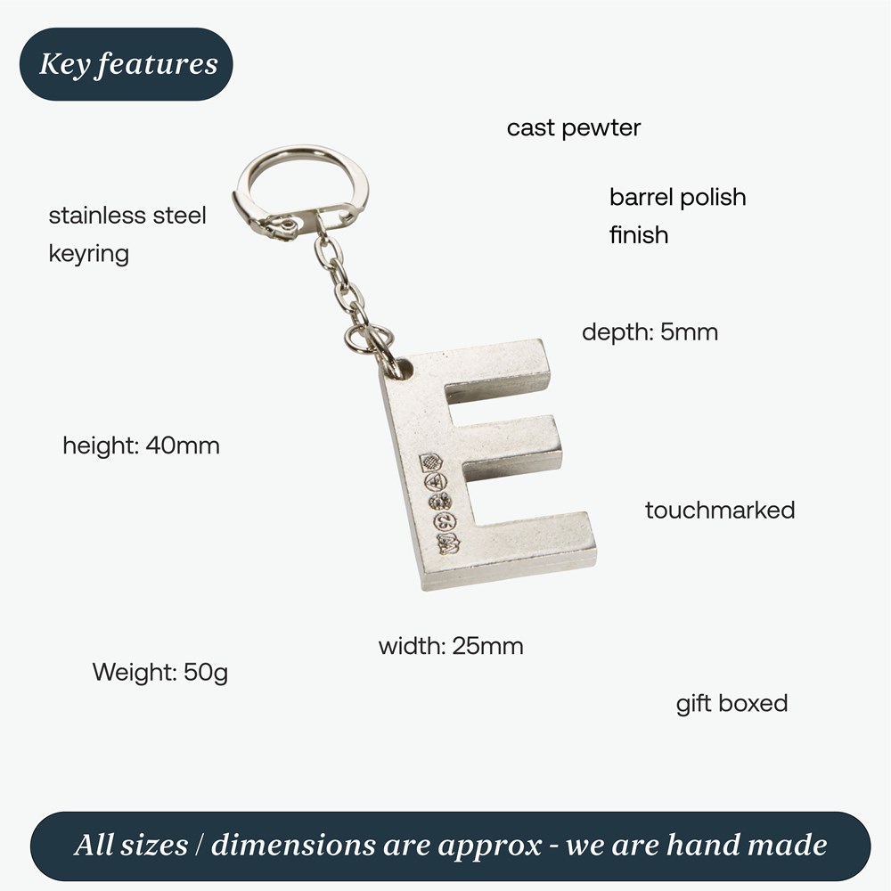 Initial E Touchmarked Pewter Keyring