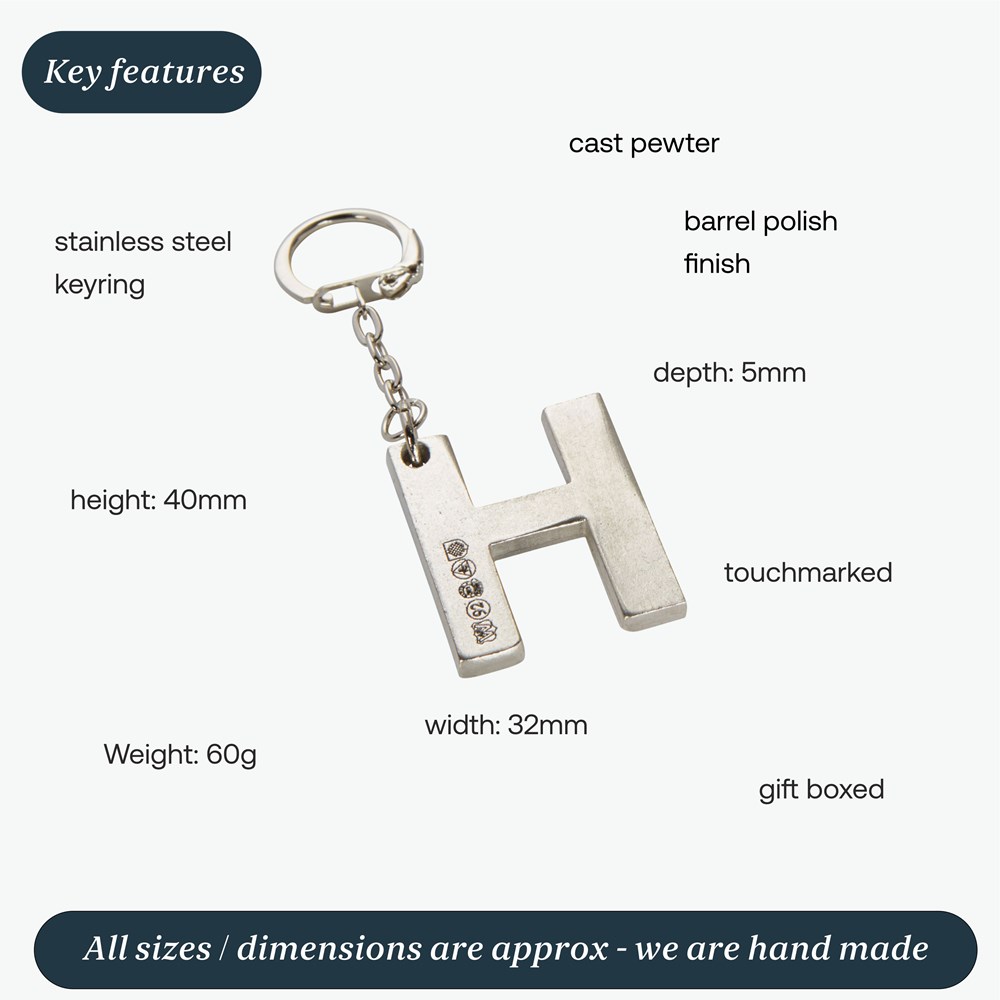 Initial H Touchmarked Pewter Keyring