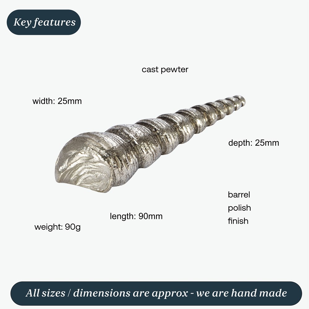 Cast Pewter Long Spiral Shell Ornament