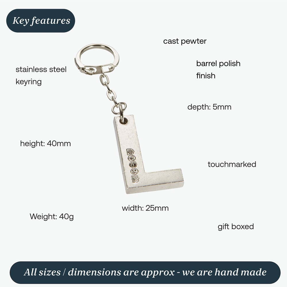 Initial L Touchmarked Pewter Keyring