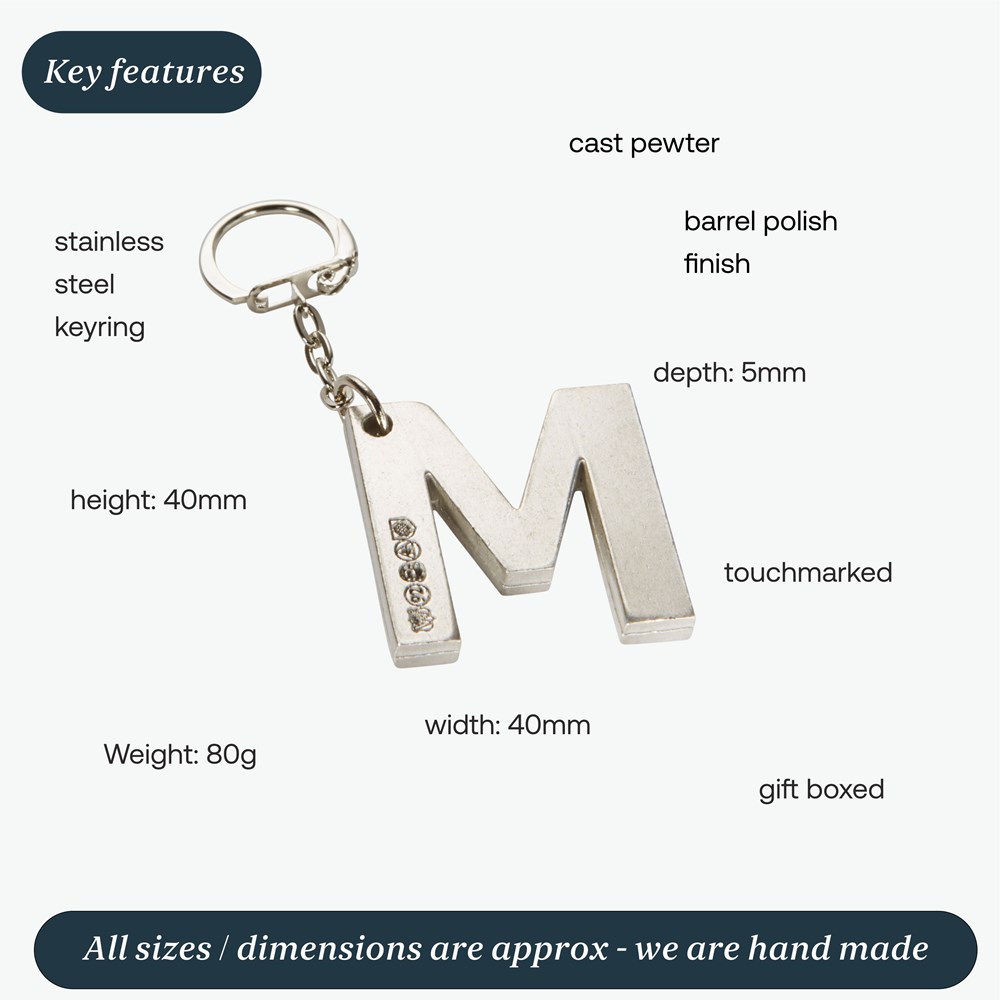 Initial M Touchmarked Pewter Keyring
