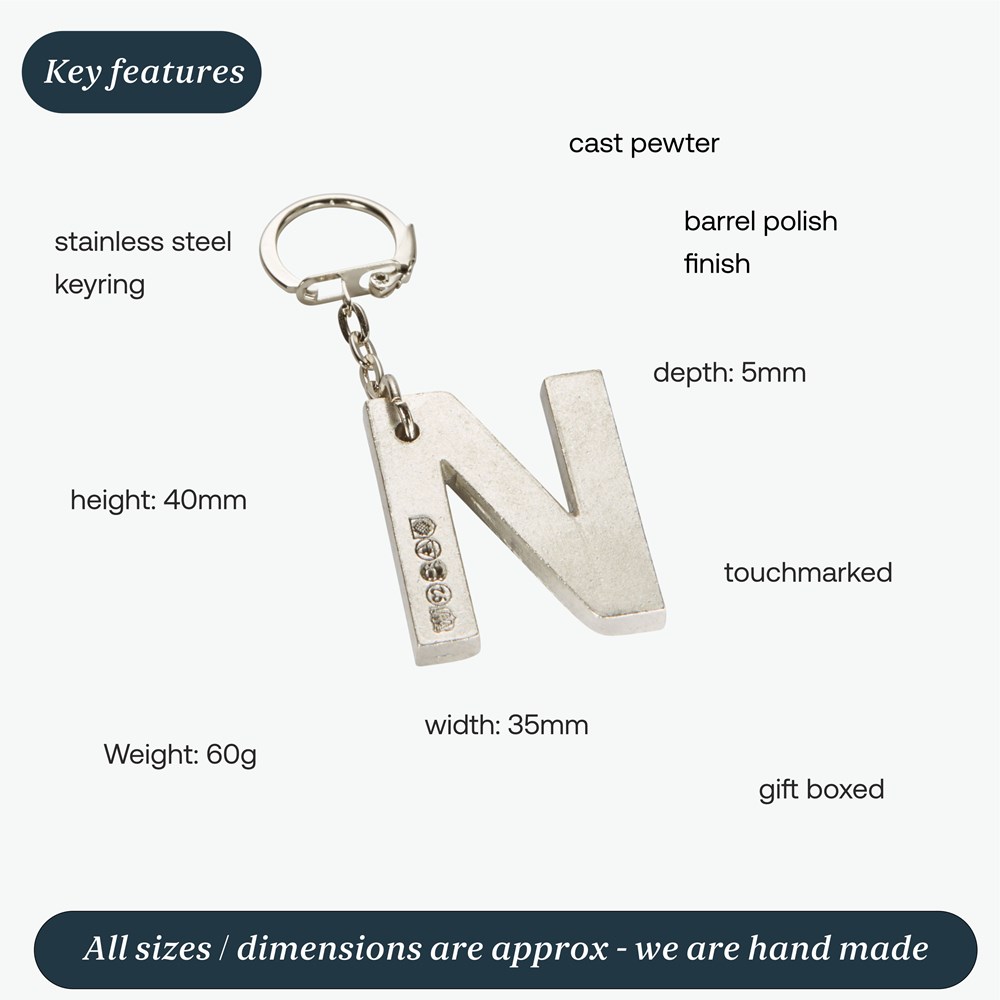 Initial N Touchmarked Pewter Keyring