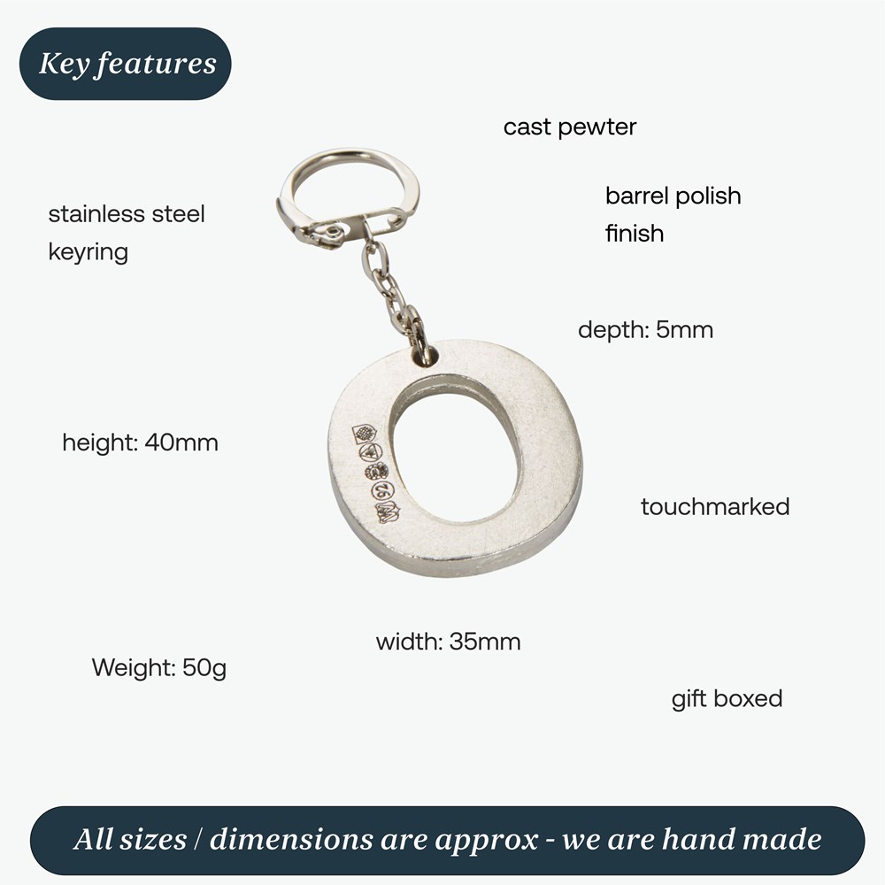 Initial O Touchmarked Pewter Keyring