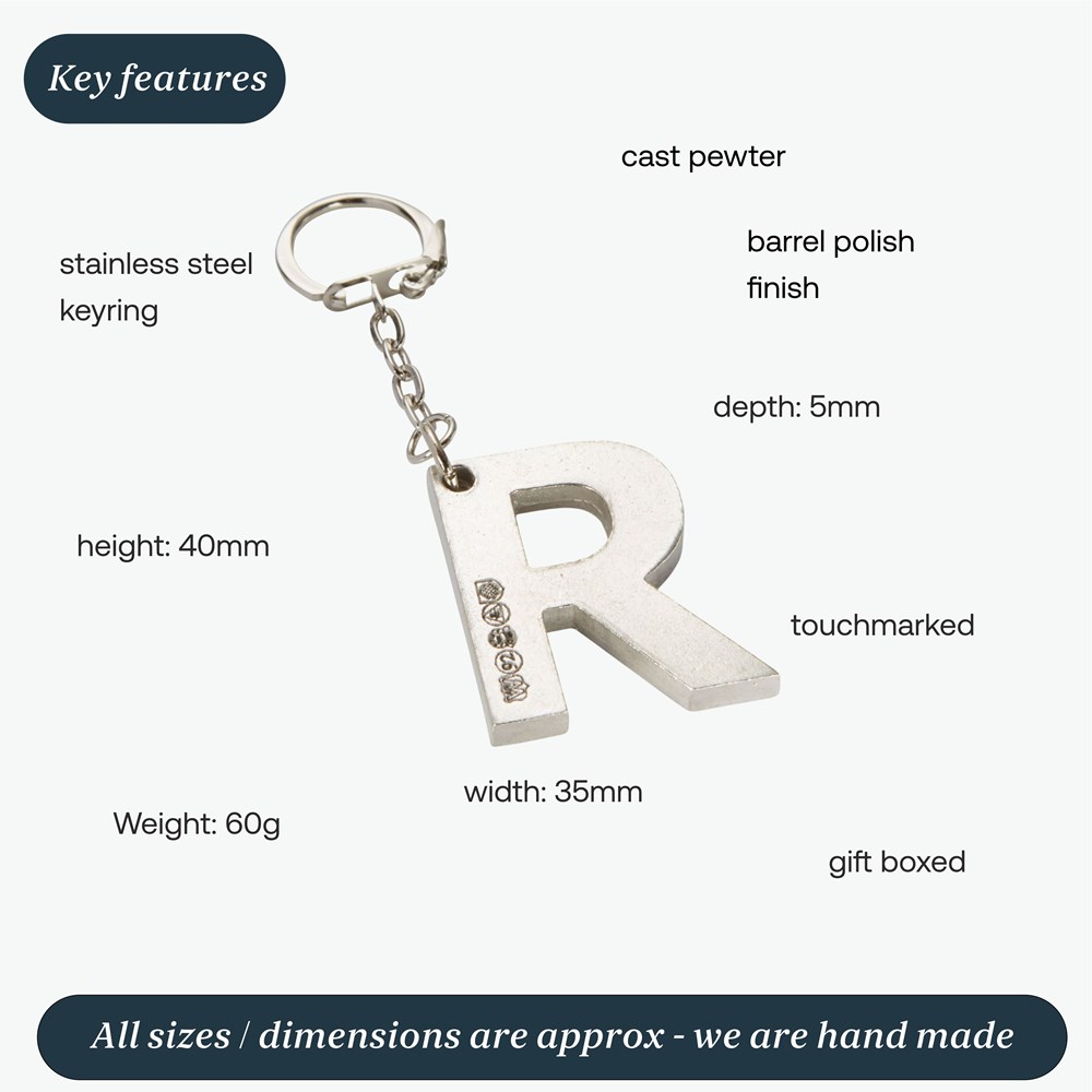 Initial R Touchmarked Pewter Keyring
