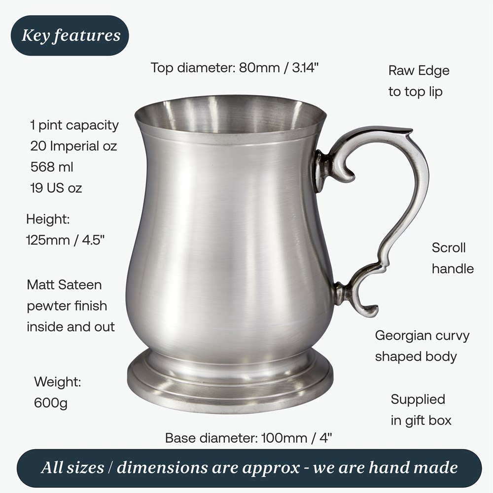 One Pint Pewter Cast Abbey Bell Tankard