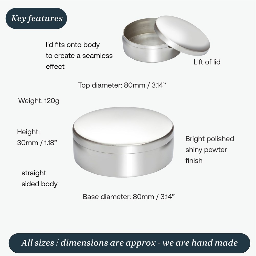8cm Plain Round Pewter Trinket Box