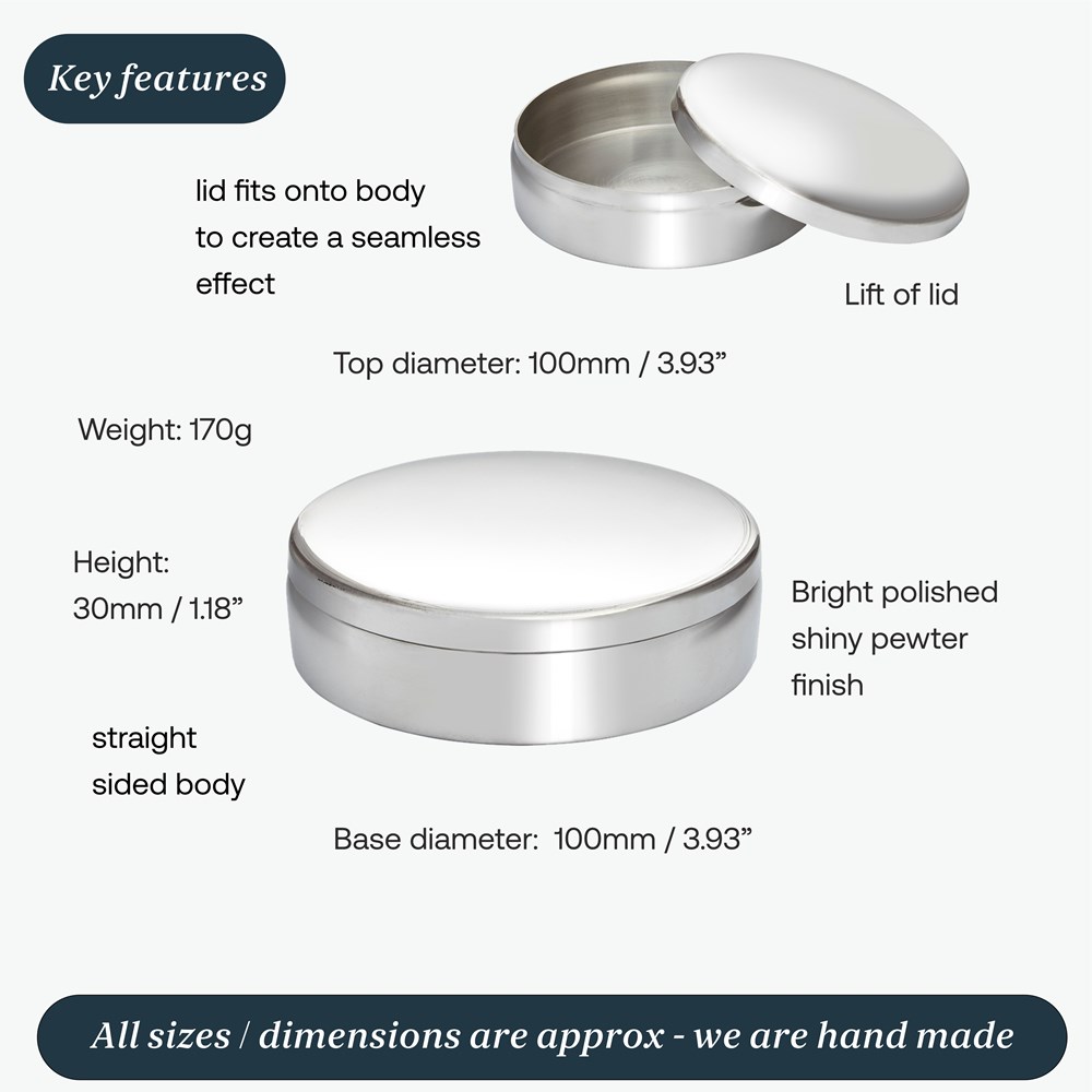 10cm Round Plain Pewter Trinket Box