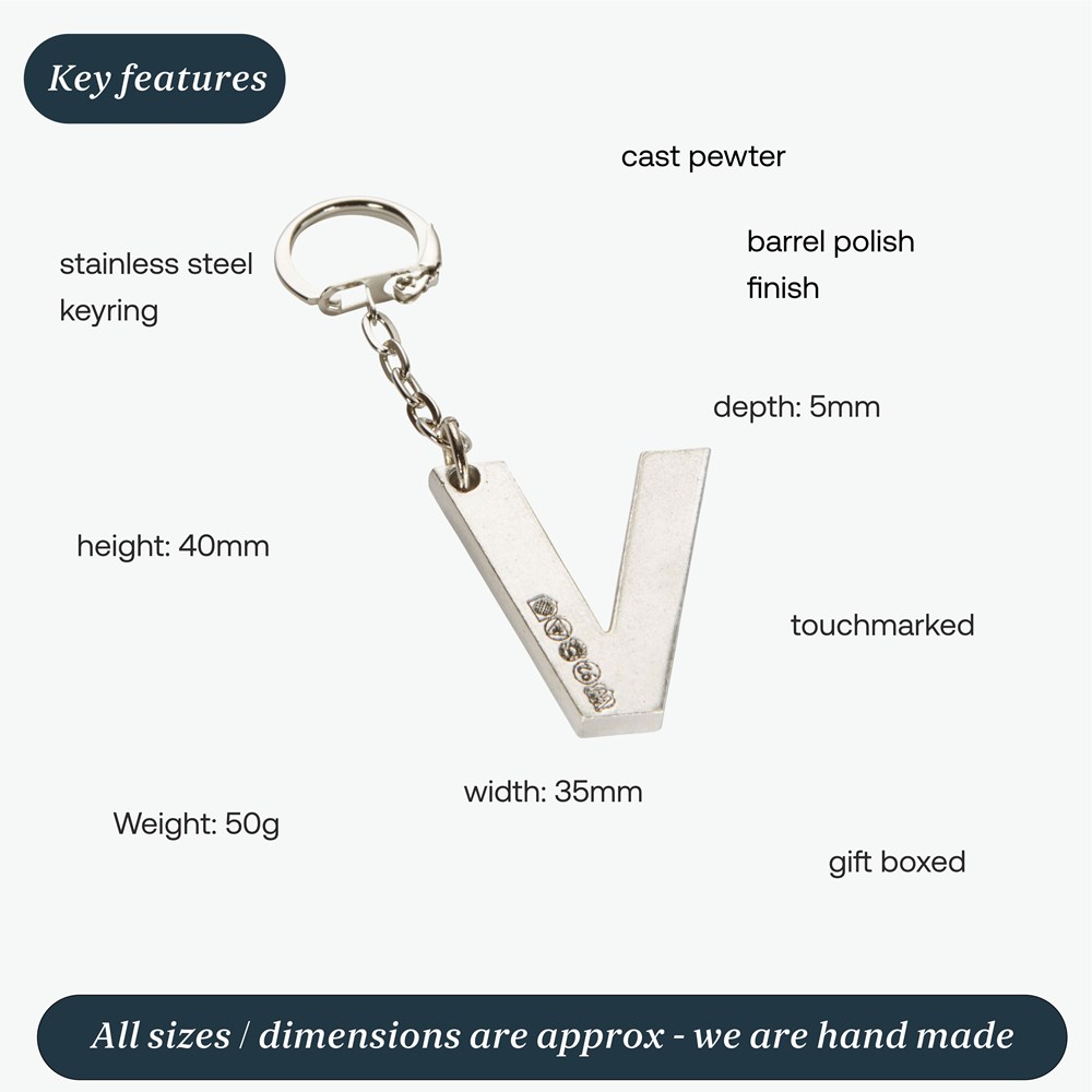 Initial V Touchmarked Pewter Keyring Initial V Touchmarked Pewter Keyring