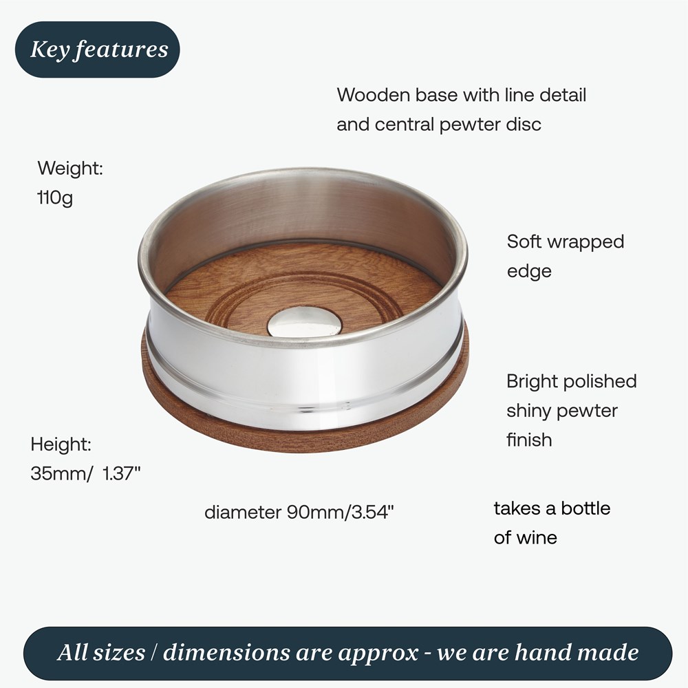 Wood And Pewter Small Bottle Coaster