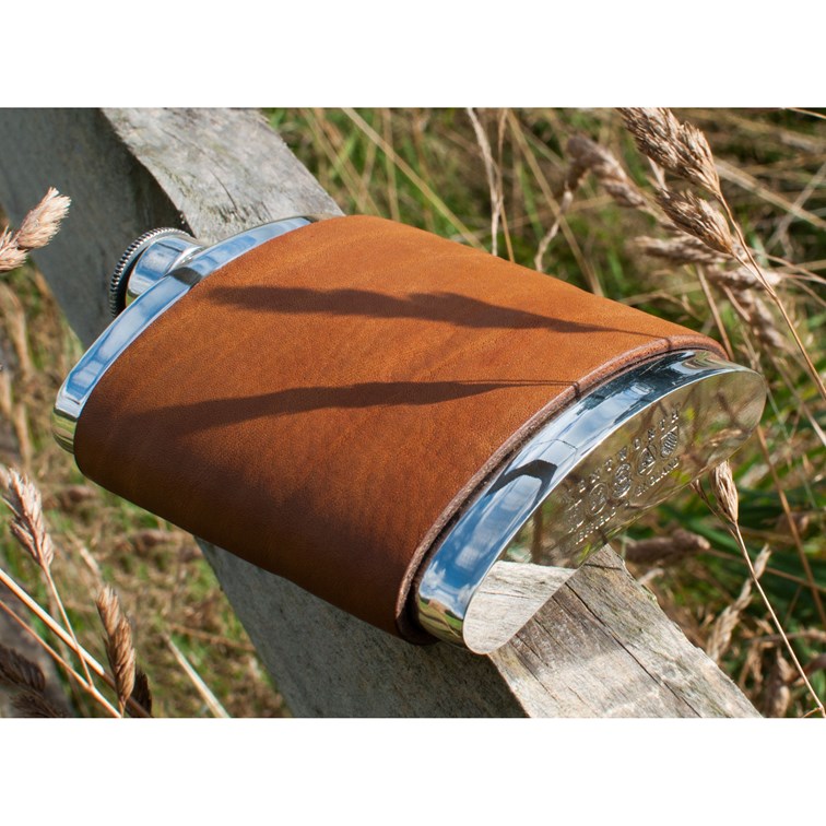 6oz English Tan Leather Captive Top Pewter Flask