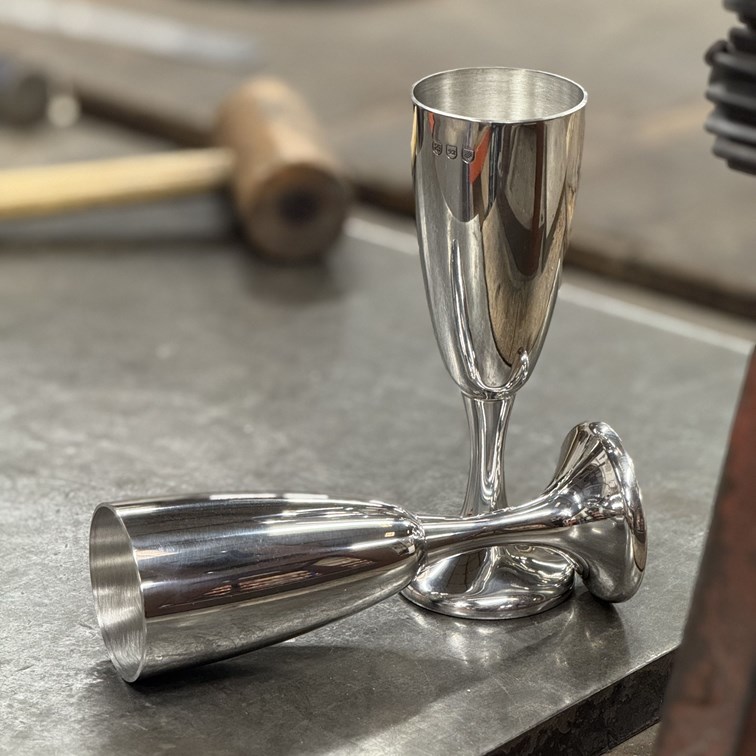 Pair Of Polished Pewter Celebration Flutes