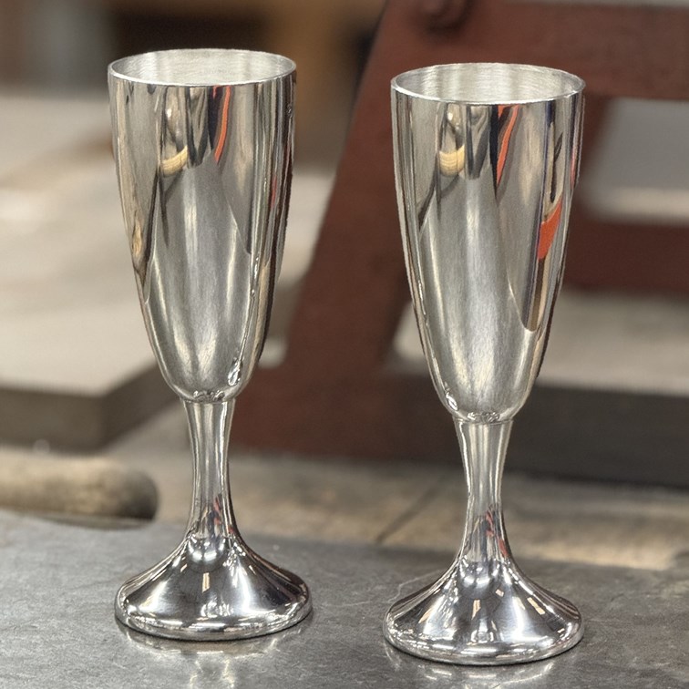 Pair Of Polished Pewter Celebration Flutes