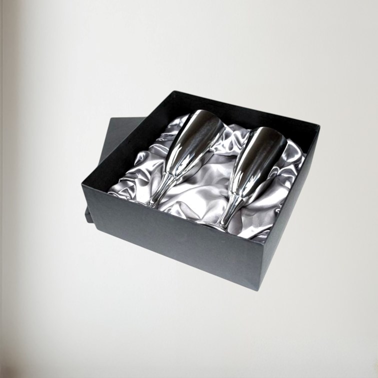 Pair Of Polished Pewter Celebration Flutes Pair Of Polished Pewter Celebration Flutes