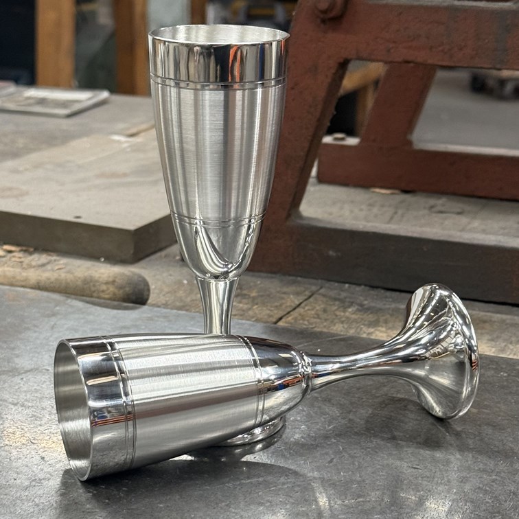 Pair Of Part Satin Pewter Celebration Flutes Pair Of Part Satin Pewter Celebration Flutes