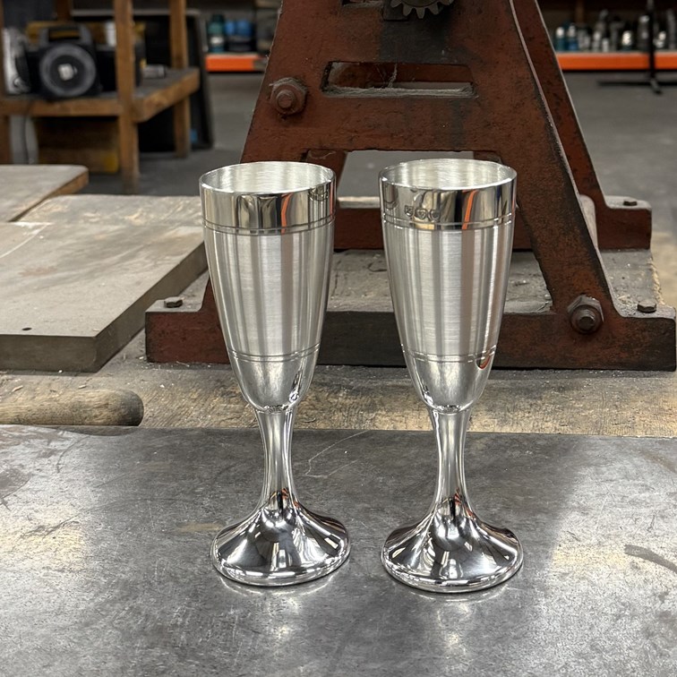 Pair Of Part Satin Pewter Celebration Flutes