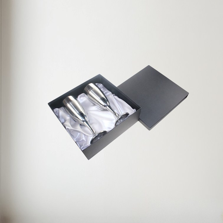 Pair Of Part Satin Pewter Celebration Flutes