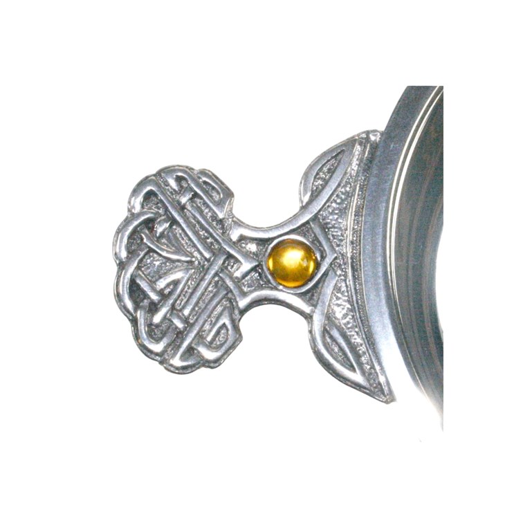 Handle design on the Birthstone pewter quaich November with Topaz Stones