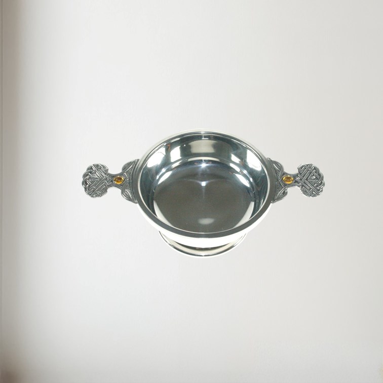 Top View of Birthstone pewter quaich November with Topaz Stones