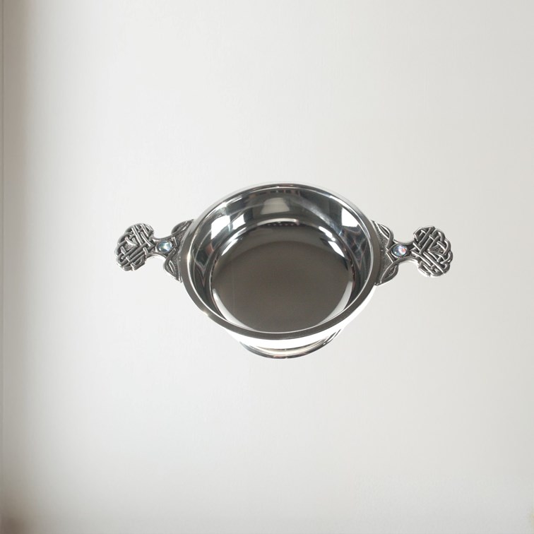 Birthstone Pewter Quaich October With Opal Stones Top View of Birthstone pewter quaich October with Opal Stones