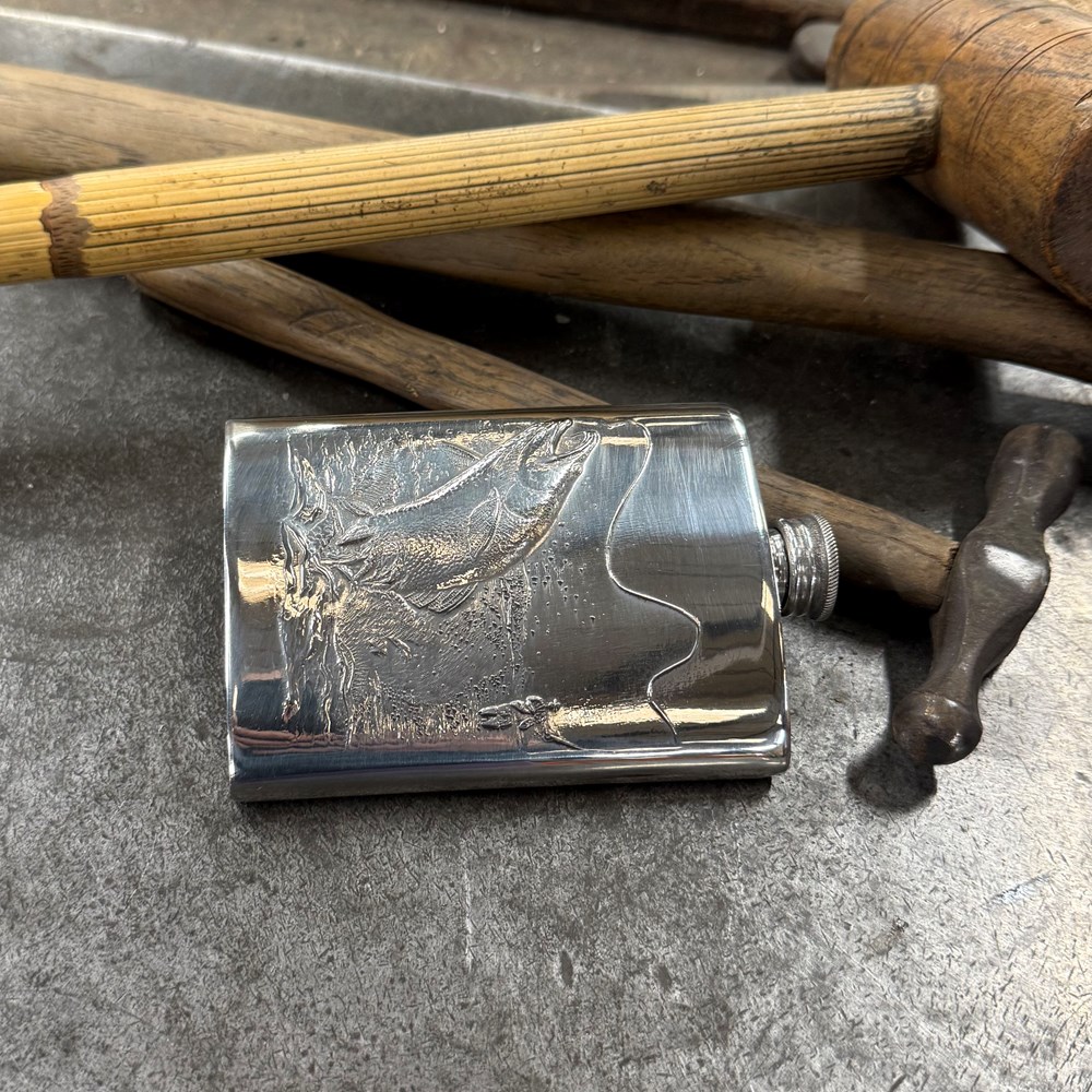 3oz Embossed Fishing Top Pocket Flask 3oz Embossed Fishing Top Pocket Flask